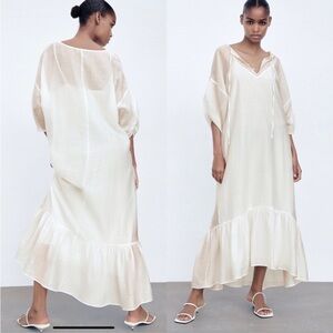 Zara Cream Tie-Front Sheer Dress